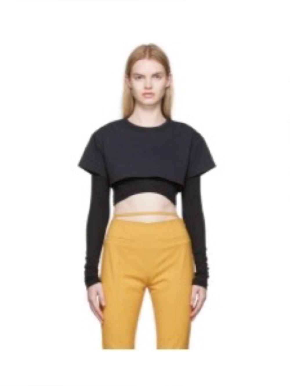 Jacquemus Black Layered Long-Sleeve Crop Top | ‘Le Double’ T-Shirt